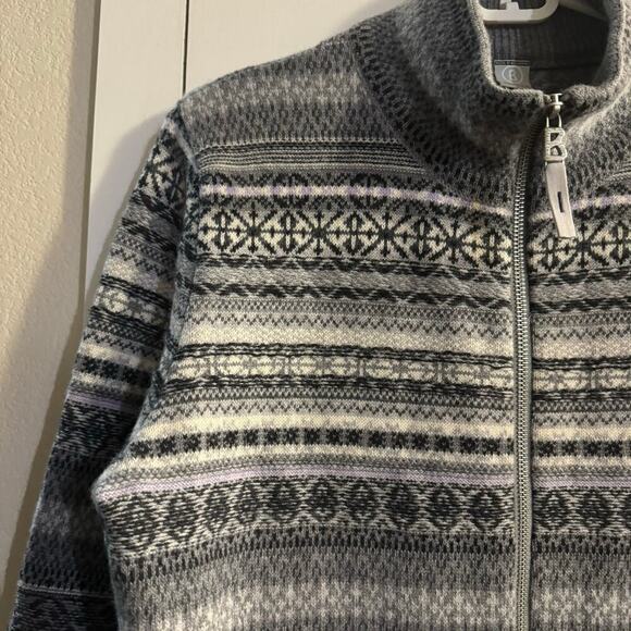 Bogner Fire + Ice Womens Full Zip Fair Isle Wool Cardigan Sweater Gray Sz Large - Picture 3 of 9